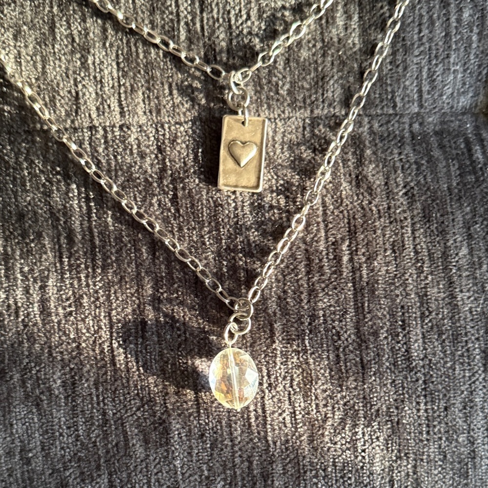 Double Layered Silver Heart Necklace - Picture 3 of 10